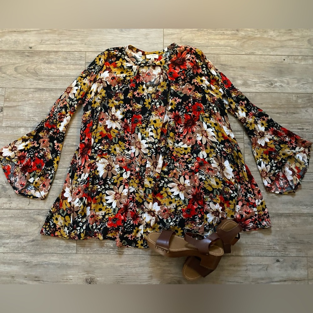 Umgee Bohemian Bell Sleeve Swing Top